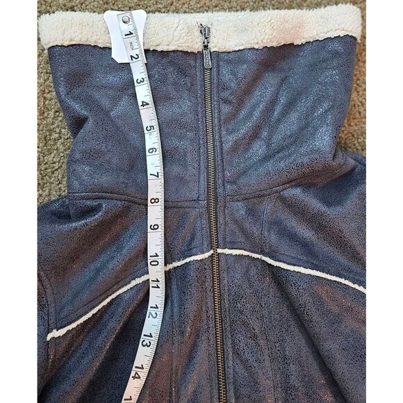 prAna Jacket Faux Leather Sherpa Grey Lined Full Zip Long Small EUC - Picture 5 of 12